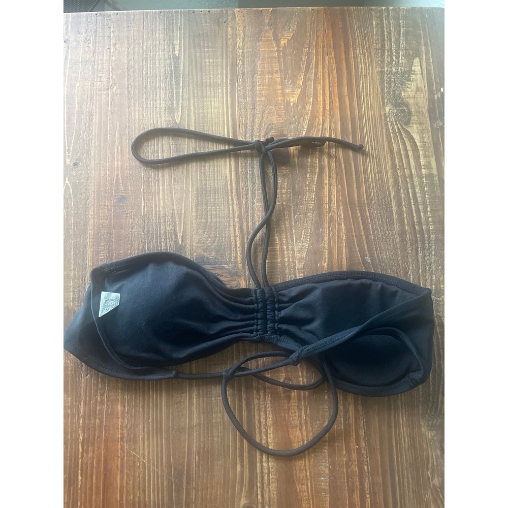 Ocean Pacific Black Bandeau Halter Bikini Top Ruched Swim Top Size M 7-9 - Picture 2 of 4